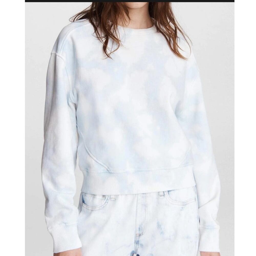 Rag & Bone City Tie Dye Terry Sweatshirt in Blue and White Size XS - Picture 2 of 9
